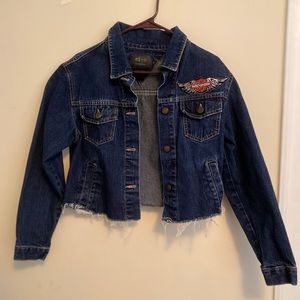Cropped Harley- Davidson patch Jean jacket